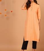 Janasya Yellow printed cotton kurta
