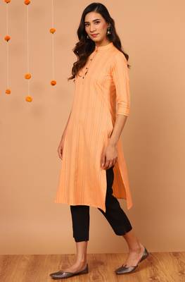 Janasya Yellow printed cotton kurta 2