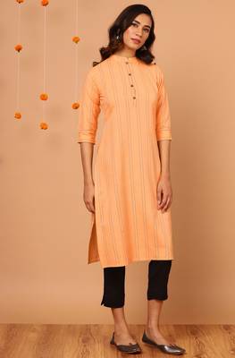 Janasya Yellow printed cotton kurta 3