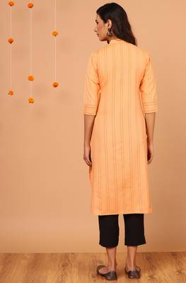 Janasya Yellow printed cotton kurta 4
