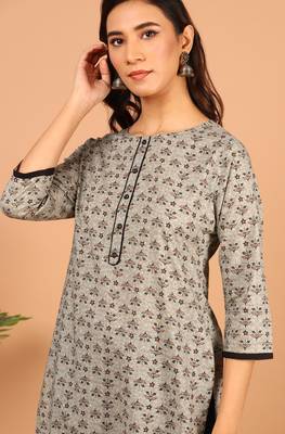 Janasya Grey printed cotton kurta 5