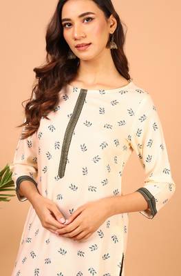 Janasya Cream printed rayon kurta 5