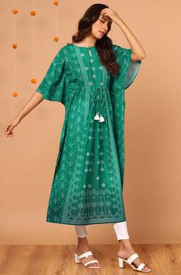 Green printed georgette kurtas-and-kurtis 4
