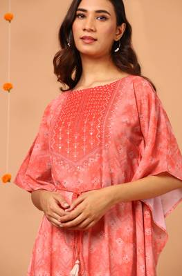 Peach printed georgette kurtas-and-kurtis 1