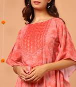 Peach printed georgette kurtas-and-kurtis