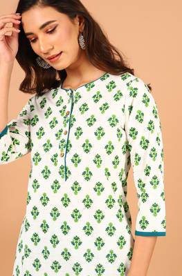White printed cotton kurta 1