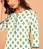 White printed cotton kurta