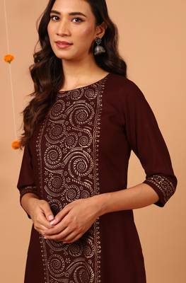 Janasya Brown printed rayon kurta 1