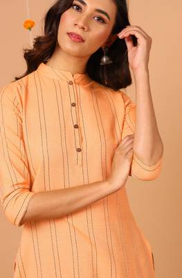 Janasya Yellow printed cotton kurta 5
