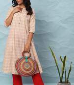 Janasya Cream printed cotton kurta