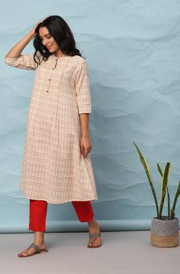 Janasya Cream printed cotton kurta 2