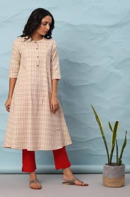Janasya Cream printed cotton kurta 3