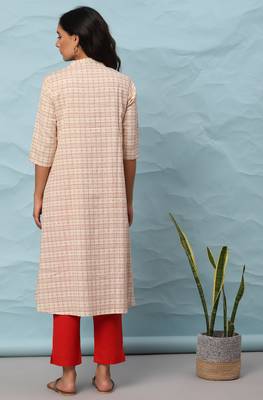 Janasya Cream printed cotton kurta 4