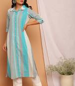 Janasya Grey printed cotton kurta