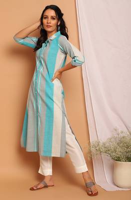 Janasya Grey printed cotton kurta 2
