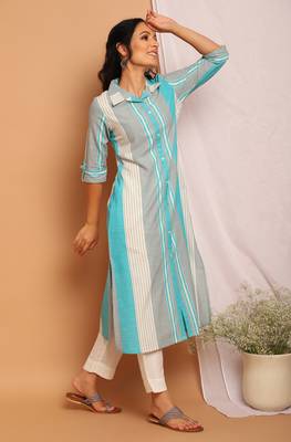 Janasya Grey printed cotton kurta 3