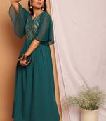 Teal-green printed crepe kurtas-and-kurtis