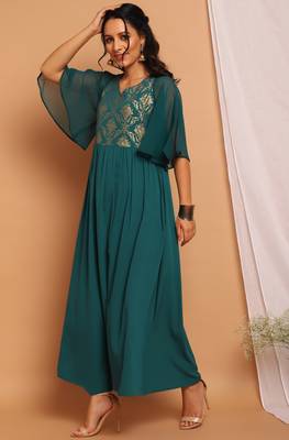 Teal-green printed crepe kurtas-and-kurtis 2