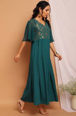 Teal-green printed crepe kurtas-and-kurtis 3