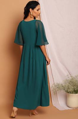 Teal-green printed crepe kurtas-and-kurtis 4