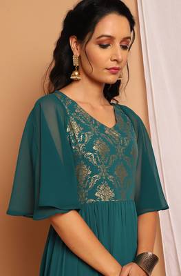Teal-green printed crepe kurtas-and-kurtis 5