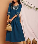 Teal printed crepe kurta