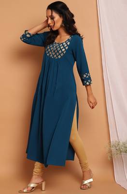Teal printed crepe kurta 2