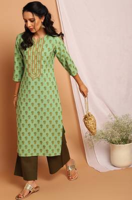 Janasya Light green printed crepe kurta 1