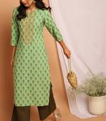 Janasya Light green printed crepe kurta