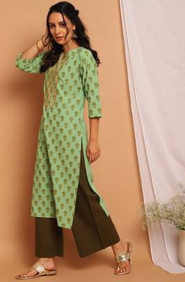 Janasya Light green printed crepe kurta 2