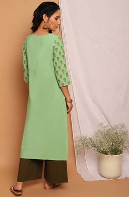 Janasya Light green printed crepe kurta 4