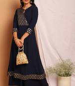Navy-blue printed crepe kurtas-and-kurtis
