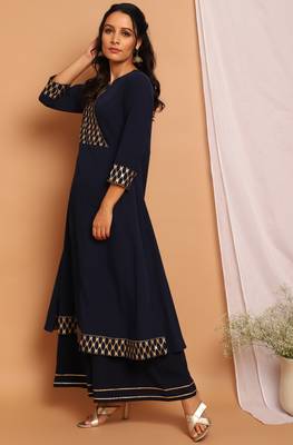 Navy-blue printed crepe kurtas-and-kurtis 2