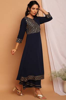 Navy-blue printed crepe kurtas-and-kurtis 3