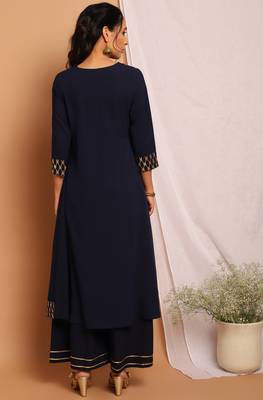Navy-blue printed crepe kurtas-and-kurtis 4