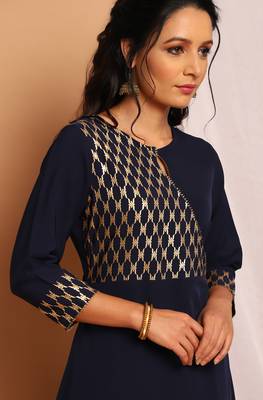Navy-blue printed crepe kurtas-and-kurtis 5