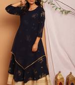 Navy-blue printed crepe kurtas-and-kurtis