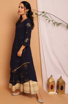 Navy-blue printed crepe kurtas-and-kurtis 2