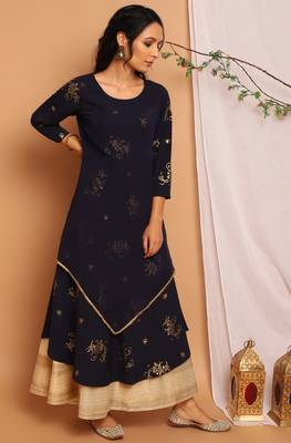Navy-blue printed crepe kurtas-and-kurtis 3