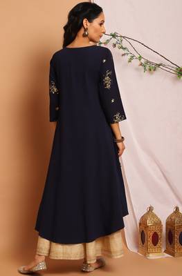 Navy-blue printed crepe kurtas-and-kurtis 4