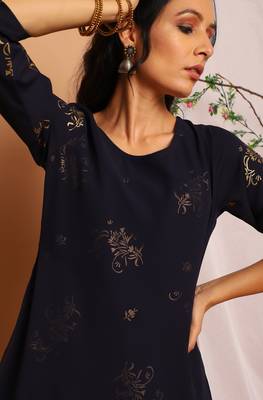 Navy-blue printed crepe kurtas-and-kurtis 5