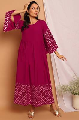 Janasya Magenta printed crepe kurta 1
