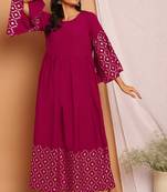 Janasya Magenta printed crepe kurta