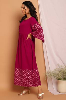 Janasya Magenta printed crepe kurta 2