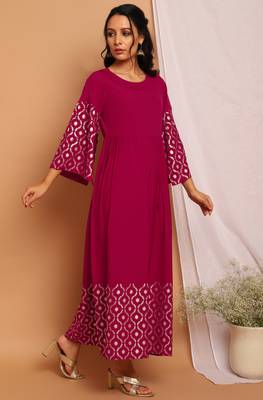 Janasya Magenta printed crepe kurta 3
