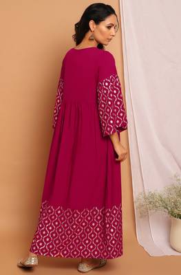 Janasya Magenta printed crepe kurta 4