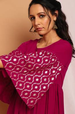 Janasya Magenta printed crepe kurta 5