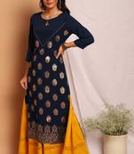 Janasya Navy blue printed crepe kurta