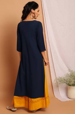 Janasya Navy blue printed crepe kurta 4