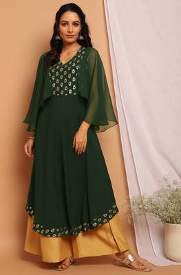 Janasya Green printed crepe kurta 1